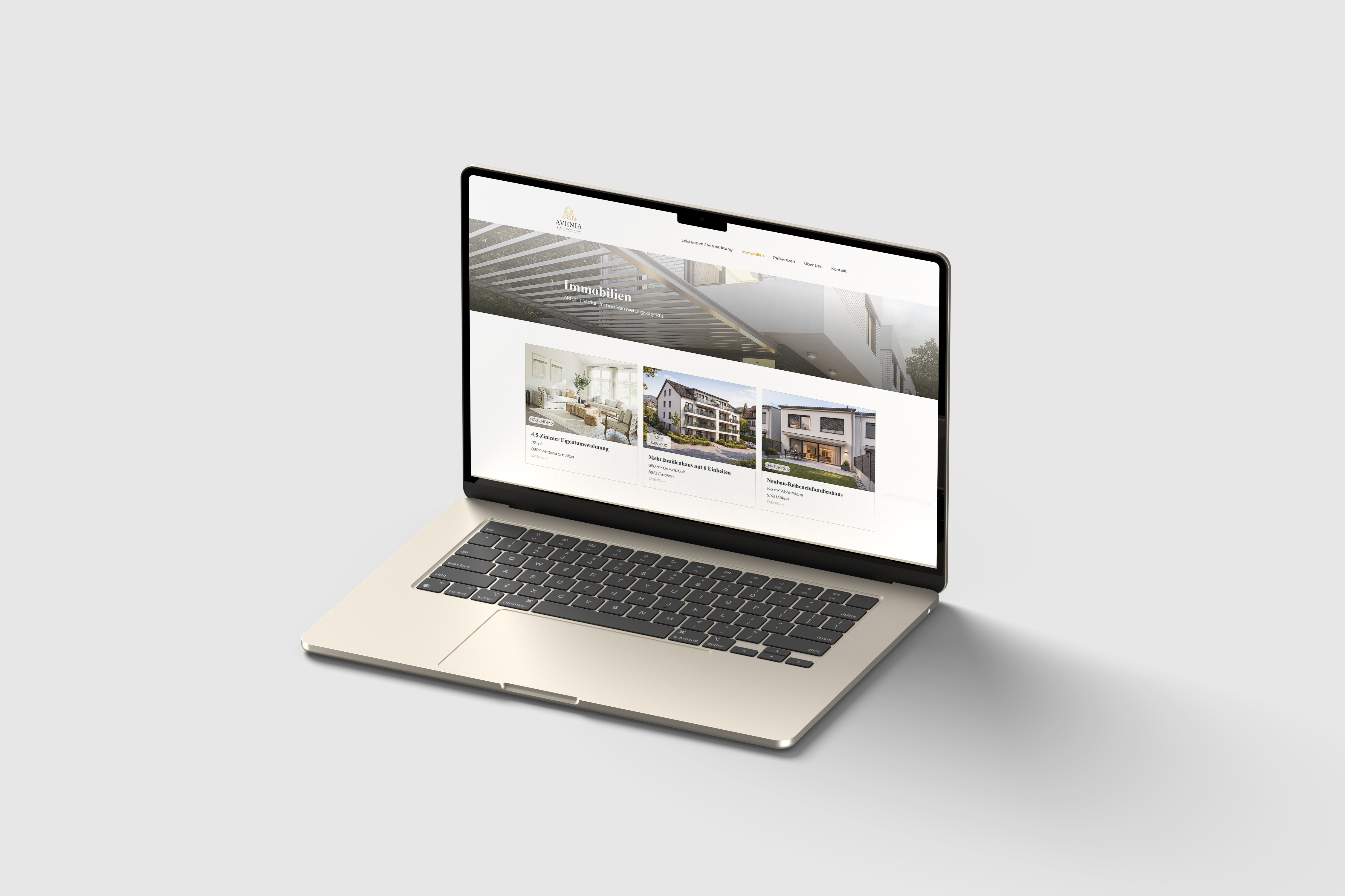 Avenia website shown on a laptop